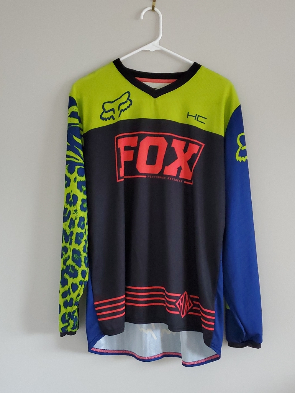 Fox Racing Long Sleeve Athletic Jersey Black, Neon Green & Blue Sz XXL
